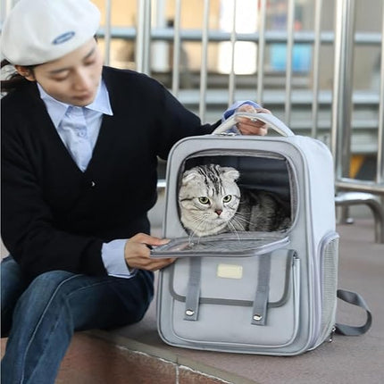 Ziggy Pupps cat Portable Cat Carrier Backpack Transparent Travel Bag for Small Pets Beige