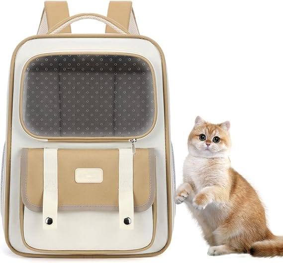 Ziggy Pupps cat Portable Cat Carrier Backpack Transparent Travel Bag for Small Pets Beige