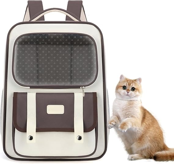 Ziggy Pupps cat Portable Cat Carrier Backpack Transparent Travel Bag for Small Pets Dark Brown