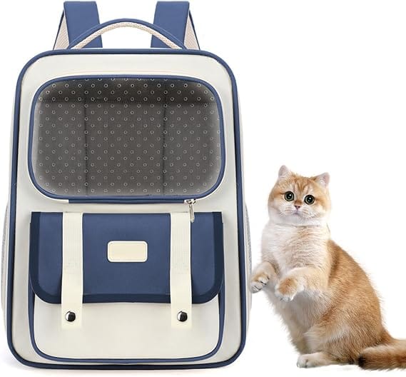 Ziggy Pupps cat Portable Cat Carrier Backpack Transparent Travel Bag for Small Pets Navy Blue