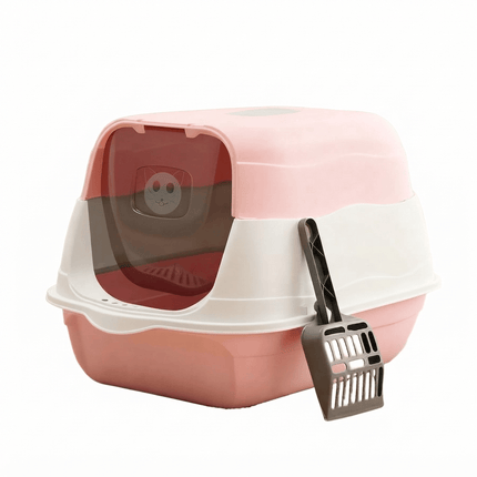 Ziggy Pupps Cat Premium Enclosed Cat Litter Box with Scoop Light Pink