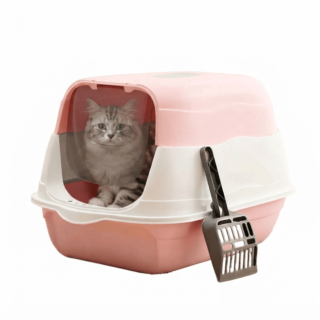 Ziggy Pupps Cat Premium Enclosed Cat Litter Box with Scoop Light Pink