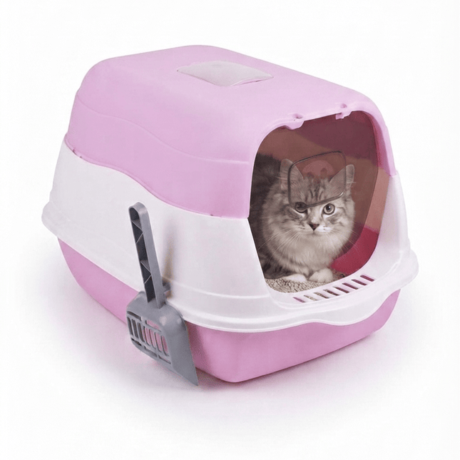 Ziggy Pupps Cat Premium Enclosed Cat Litter Box with Scoop Pink