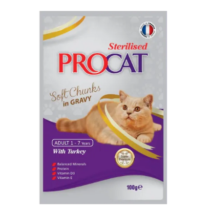 Ziggy Pupps Cat PROCAT Sterilized Wet Cat Food Soft Chunks in Gravy 100g