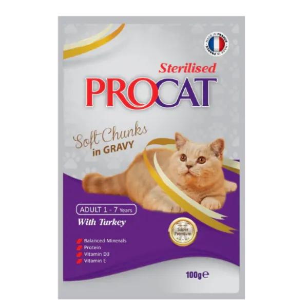 Ziggy Pupps Cat PROCAT Sterilized Wet Cat Food Soft Chunks in Gravy 100g