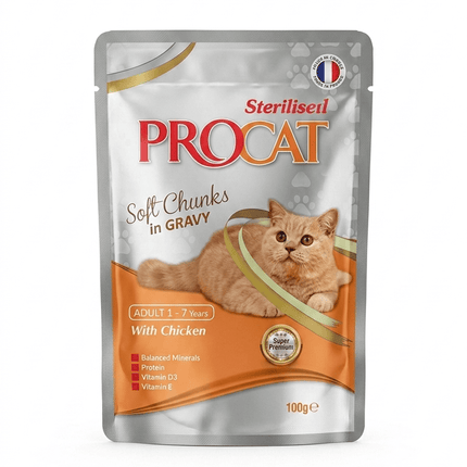 Ziggy Pupps Cat PROCAT Sterilized Wet Cat Food Soft Chunks in Gravy With Chicken 100g