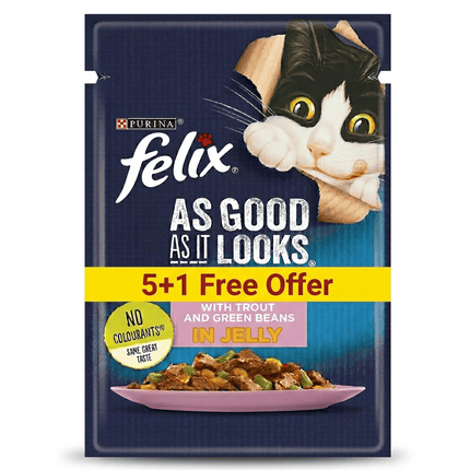 Ziggy Pupps Cat Purina Felix As Good As It Looks with Trout and Green Bean in Jelly 85gm 5+1 Free Offer