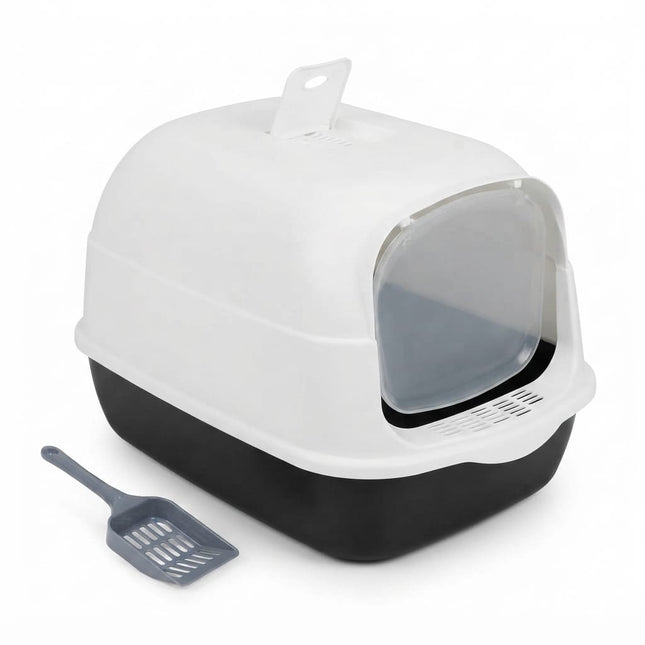 Ziggy Pupps Cat Semi Closed Covered Cat Litter Box with Scoop Size 35 × 50 cm Black