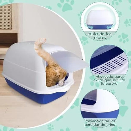 Ziggy Pupps Cat Semi Closed Covered Cat Litter Box with Scoop Size 35 × 50 cm Blue