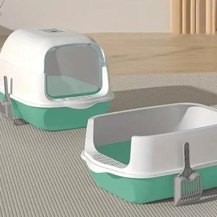 Ziggy Pupps Cat Semi Closed Covered Cat Litter Box with Scoop Size 35 × 50 cm Green