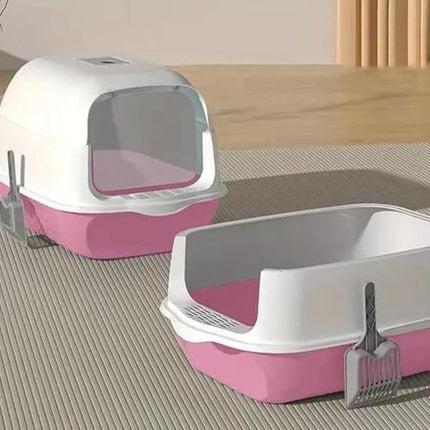 Ziggy Pupps Cat Semi Closed Covered Cat Litter Box with Scoop Size 35 × 50 cm Pink