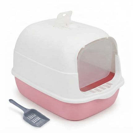 Ziggy Pupps Cat Semi Closed Covered Cat Litter Box with Scoop Size 35 × 50 cm Pink