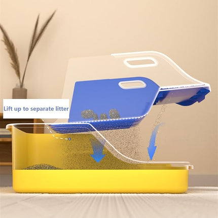 Ziggy Pupps Cat Semi Enclosed Cat Litter Box XL Large Sifting Litter Box 55× 40×H27 cm Yellow