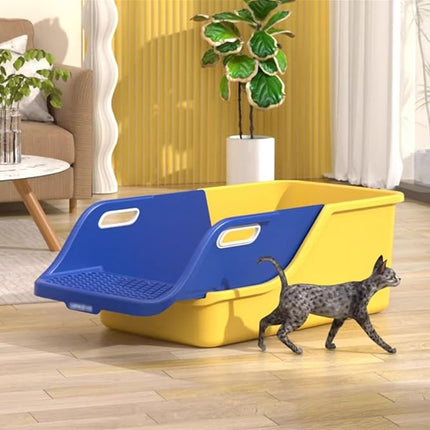 Ziggy Pupps Cat Semi Enclosed Cat Litter Box XL Large Sifting Litter Box 55× 40×H27 cm Yellow