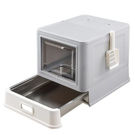 Ziggy Pupps Cat Stainless Steel Cat Litter Box with Pull-Out Drawer Grey 38× 12.5×50 cm