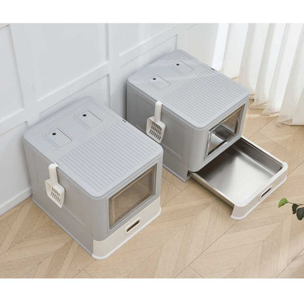 Ziggy Pupps Cat Stainless Steel Cat Litter Box with Pull-Out Drawer Grey 38× 12.5×50 cm