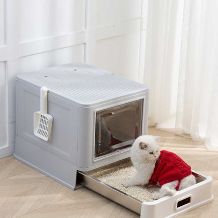 Ziggy Pupps Cat Stainless Steel Cat Litter Box with Pull-Out Drawer Grey 38× 12.5×50 cm