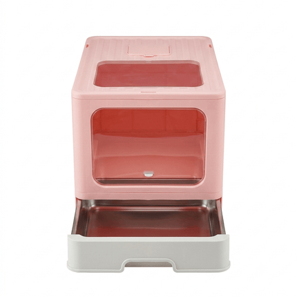 Ziggy Pupps Cat Stainless Steel Cat Litter Box with Pull-Out Drawer Pink 38× 12.5×50 cm