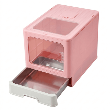 Ziggy Pupps Cat Stainless Steel Cat Litter Box with Pull-Out Drawer Pink 38× 12.5×50 cm