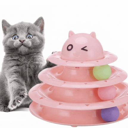 Ziggy Pupps Cat Tower of Tracks Interactive Cat Toy Multi Level Play Circuit with Rolling Balls Pink