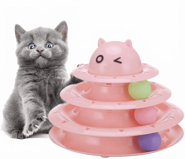 Ziggy Pupps Cat Tower of Tracks Interactive Cat Toy Multi Level Play Circuit with Rolling Balls Pink