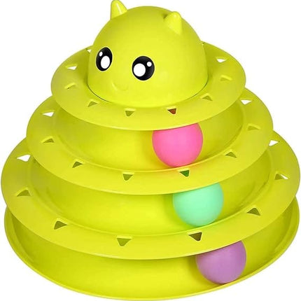 Ziggy Pupps Cat Tower of Tracks Interactive Cat Toy Multi Level Play Circuit with Rolling Balls Yellow