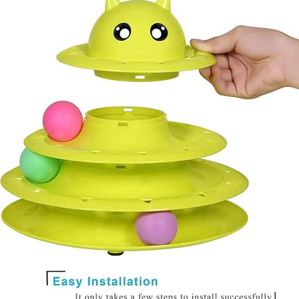 Ziggy Pupps Cat Tower of Tracks Interactive Cat Toy Multi Level Play Circuit with Rolling Balls Yellow