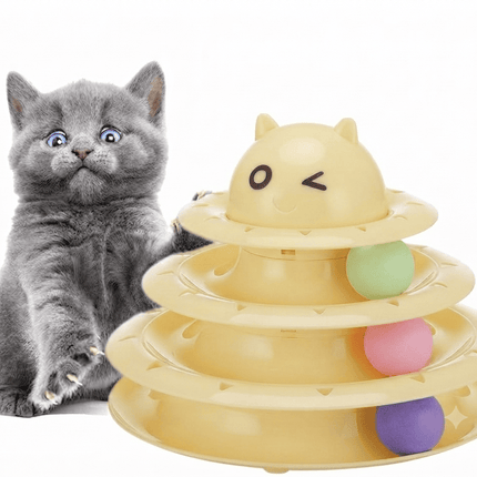 Ziggy Pupps Cat Tower of Tracks Interactive Cat Toy Multi Level Play Circuit with Rolling Balls Yellow