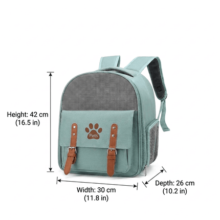 Ziggy Pupps Cat Vintage Style Cat Carrier Backpack Portable Mesh Travel Bag Mint Green