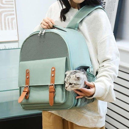 Ziggy Pupps Cat Vintage Style Cat Carrier Backpack Portable Mesh Travel Bag Mint Green
