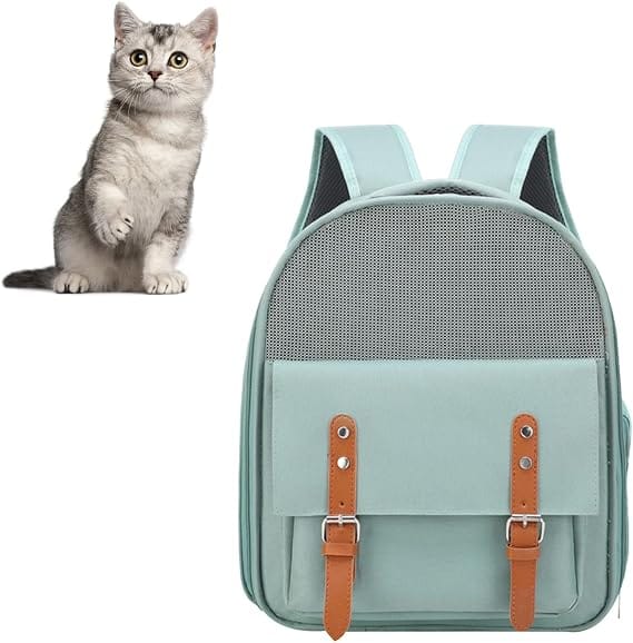 Ziggy Pupps Cat Vintage Style Cat Carrier Backpack Portable Mesh Travel Bag Mint Green