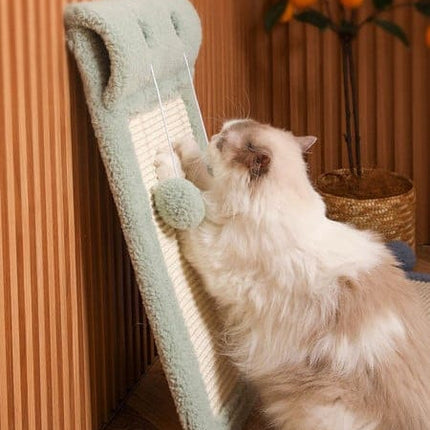 Ziggy Pupps Cat Wooden Cat Scratching Board with Sisal and Pom-Pom Toy Sage Green