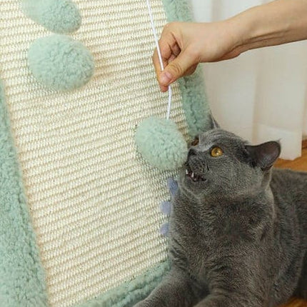 Ziggy Pupps Cat Wooden Cat Scratching Board with Sisal and Pom-Pom Toy Sage Green