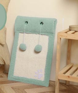 Ziggy Pupps Cat Wooden Cat Scratching Board with Sisal and Pom-Pom Toy Sage Green