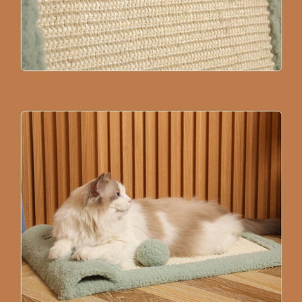 Ziggy Pupps Cat Wooden Cat Scratching Board with Sisal and Pom-Pom Toy Sage Green