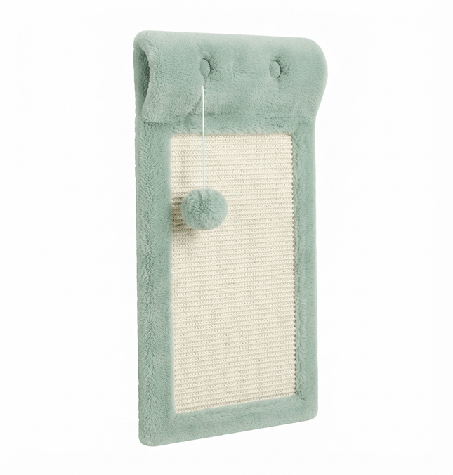Ziggy Pupps Cat Wooden Cat Scratching Board with Sisal and Pom-Pom Toy Sage Green