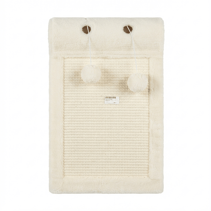 Ziggy Pupps Cat Wooden Cat Scratching Board with Sisal and Pom-Pom Toy white