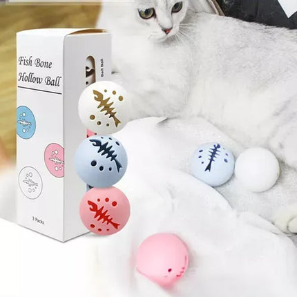 Ziggy Pupps Cat YuJaiMing Fish Bone Hollow Ball 3 Pcs