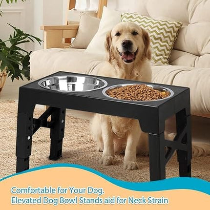 Ziggy Pupps Dog and cat 4-Height Adjustable Elevated Dog Bowls with 2 Stainless Steel Bowls 44x 27.9x 29 Black