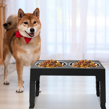 Ziggy Pupps Dog and cat 4-Height Adjustable Elevated Dog Bowls with 2 Stainless Steel Bowls 44x 27.9x 29 Black