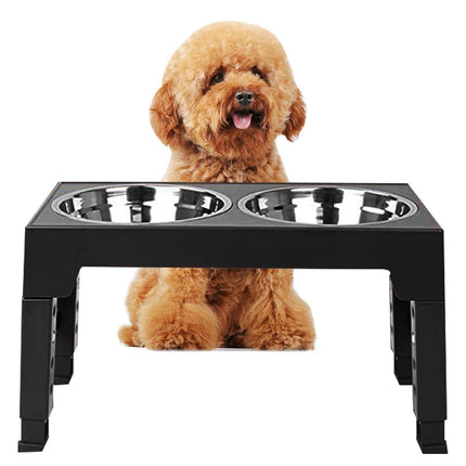 Ziggy Pupps Dog and cat 4-Height Adjustable Elevated Dog Bowls with 2 Stainless Steel Bowls 44x 27.9x 29 Black