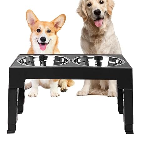 Ziggy Pupps Dog and cat 4-Height Adjustable Elevated Dog Bowls with 2 Stainless Steel Bowls 44x 27.9x 29 Black