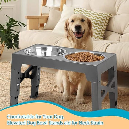 Ziggy Pupps Dog and cat 4-Height Adjustable Elevated Dog Bowls with 2 Stainless Steel Bowls 44x 27.9x 29 Gray