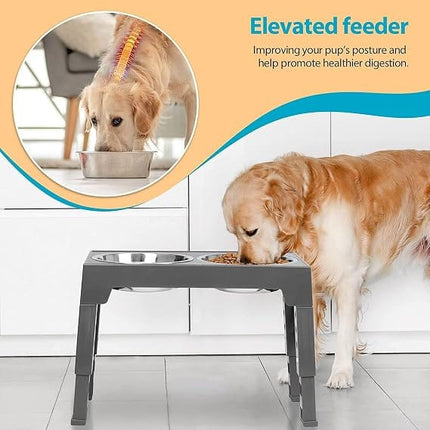Ziggy Pupps Dog and cat 4-Height Adjustable Elevated Dog Bowls with 2 Stainless Steel Bowls 44x 27.9x 29 Gray
