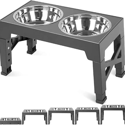 Ziggy Pupps Dog and cat 4-Height Adjustable Elevated Dog Bowls with 2 Stainless Steel Bowls 44x 27.9x 29 Gray
