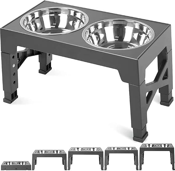 Ziggy Pupps Dog and cat 4-Height Adjustable Elevated Dog Bowls with 2 Stainless Steel Bowls 44x 27.9x 29 Gray