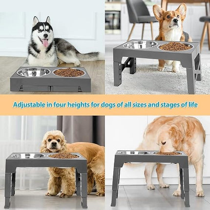 Ziggy Pupps Dog and cat 4-Height Adjustable Elevated Dog Bowls with 2 Stainless Steel Bowls 44x 27.9x 29 Gray
