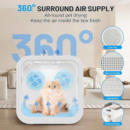 Ziggy Pupps Dog and cat Automatic Pet Hair Dryer Box 70L 360° Drying for Cats And Small Dogs
