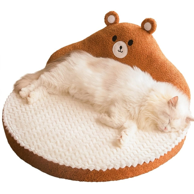 Ziggy Pupps Dog and cat Cute Bear Shape Pet Bed Soft Fluffy Brown Calming Dog and Cat Sofa Bed with Cushioned Base Size 52 × 52 cm
