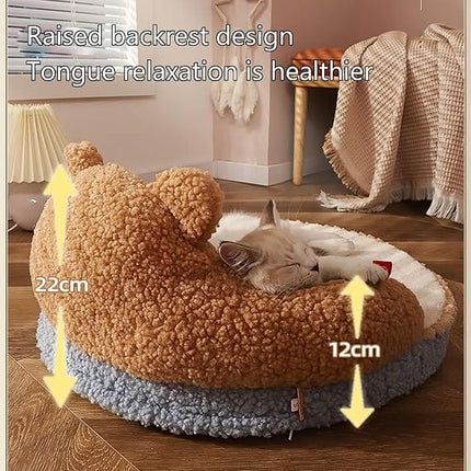 Ziggy Pupps Dog and cat Cute Bear Shape Pet Bed Soft Fluffy Brown Calming Dog and Cat Sofa Bed with Cushioned Base Size 52 × 52 cm